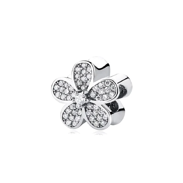 Charms srebrny Rodowany Kwiat z cyrkoniami