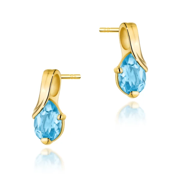 Kolczyki łezki z topazami Swiss Blue 2 × 0,90 ct – żółte złoto