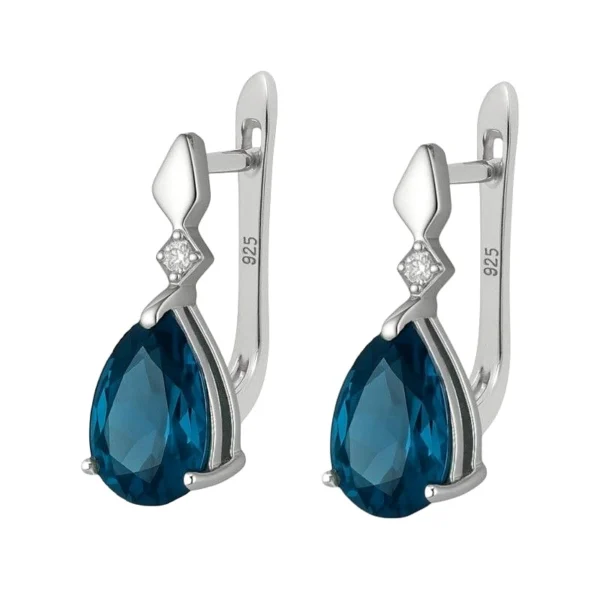 Kolczyki topaz london blue z diamentem laboratoryjnym CVD