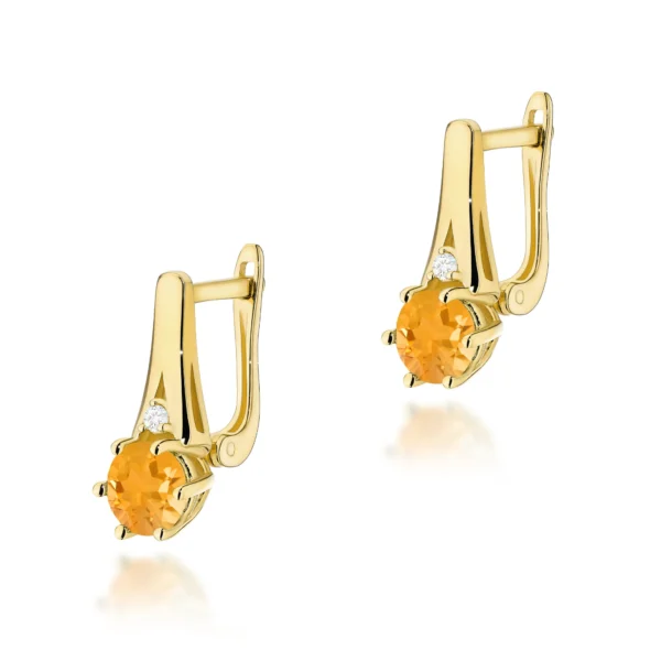 Kolczyki z cytrynami 2 × 0,50 ct i dwoma diamentami – żółte złoto