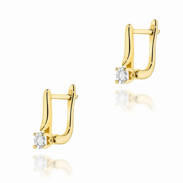 Kolczyki z diamentami 2 × 0,03 ct z zapięciem angielskim – żółte złoto