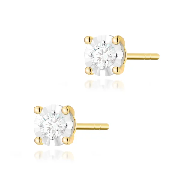 Kolczyki z diamentami 2 × 0,08 ct na sztyfcie – wzór 4 – żółte złoto
