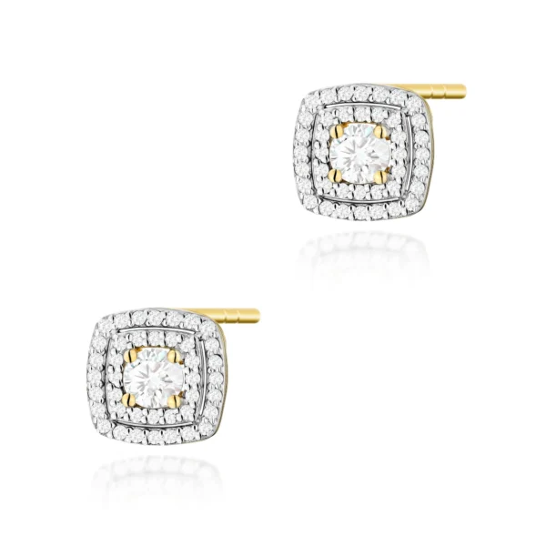 Kolczyki z diamentami 2 × 0,30 ct i diamentami – żółte złoto