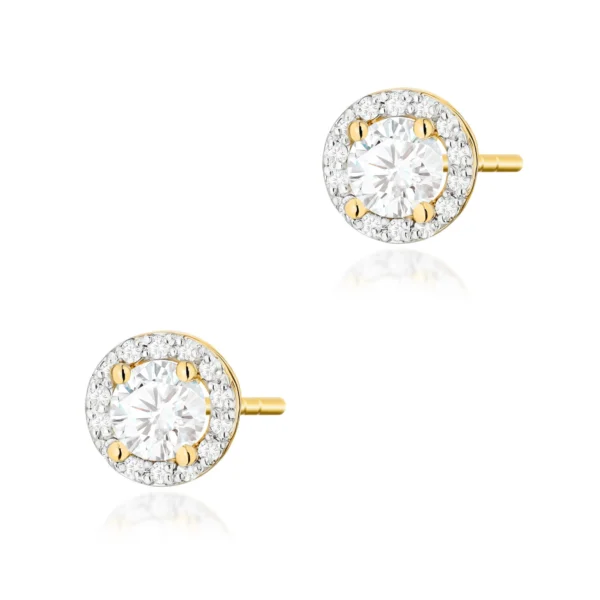 Kolczyki z diamentami laboratoryjnymi 2 × 0,50 ct i diamentami – żółte złoto