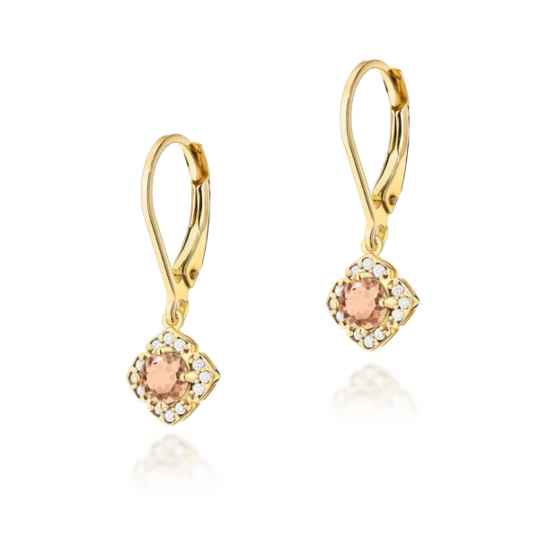Kolczyki z morganitami 2 × 0,25 ct i diamentami – żółte złoto