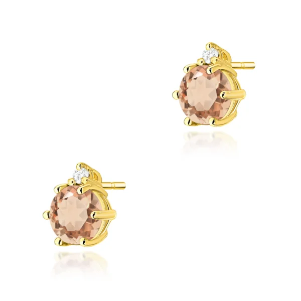 Kolczyki z morganitami 2 × 0,40 ct i dwoma diamentami na sztyfcie – żółte złoto
