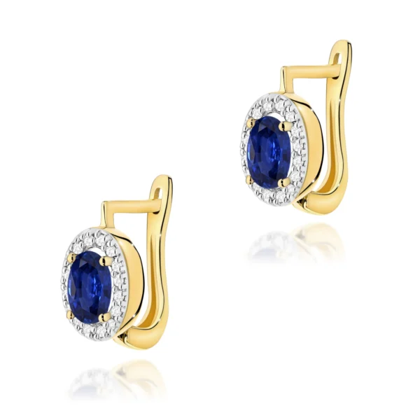 Kolczyki z owalnymi szafirami 2 × 0,70 ct i diamentami – żółte złoto