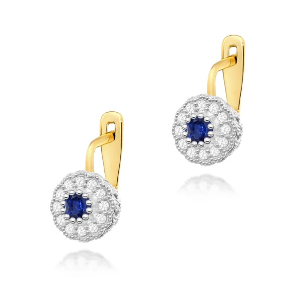 Kolczyki z szafirami 2 × 0,30 ct i diamentami z zapięciem angielskim – żółte złoto