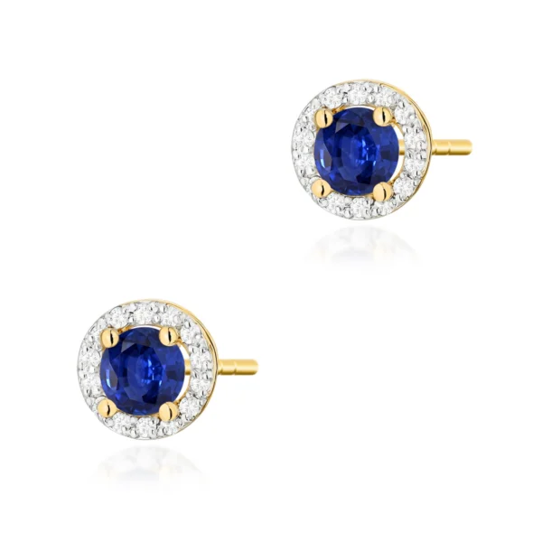 Kolczyki z szafirami 2 × 0,50 ct i diamentami na sztyfcie – żółte złoto