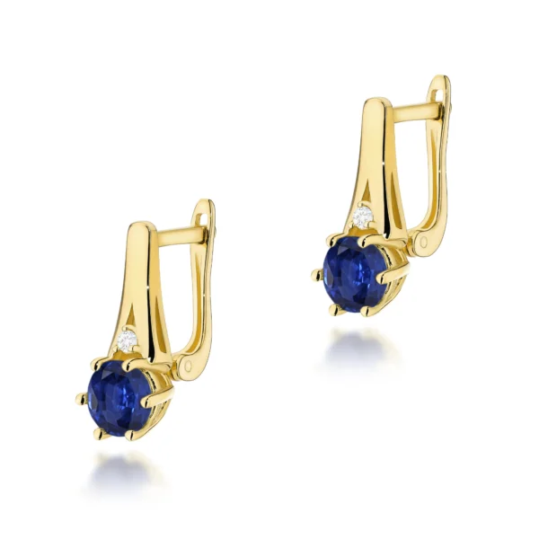 Kolczyki z szafirami 2 × 0,50 ct i dwoma diamentami – żółte złoto