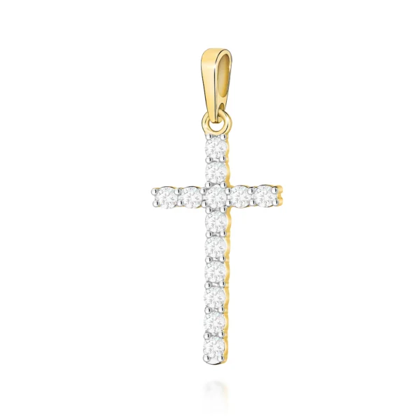 Krzyżyk z diamentami 0,39 ct – żółte złoto