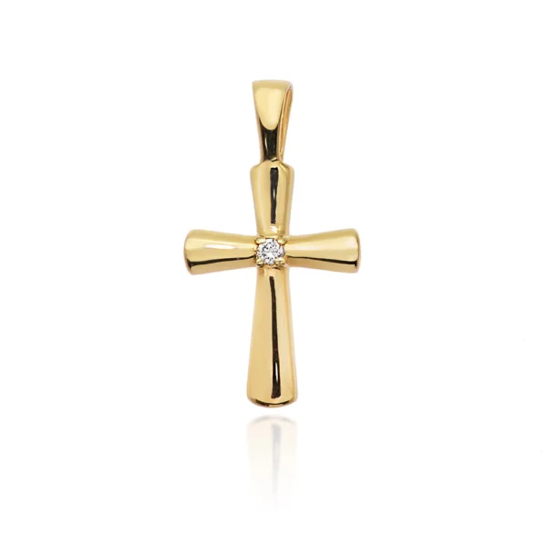 Krzyżyk z diamentem 0,0145 ct – żółte złoto