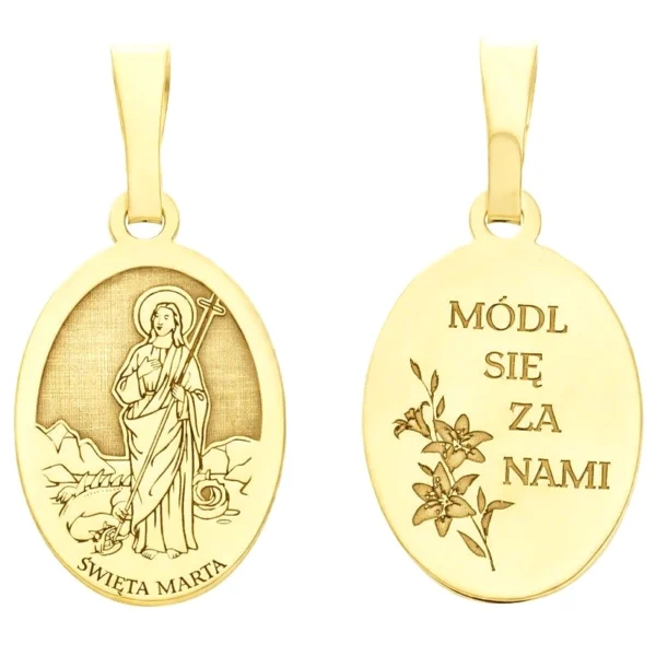 Medalik srebrny pozłacany Św. Marta