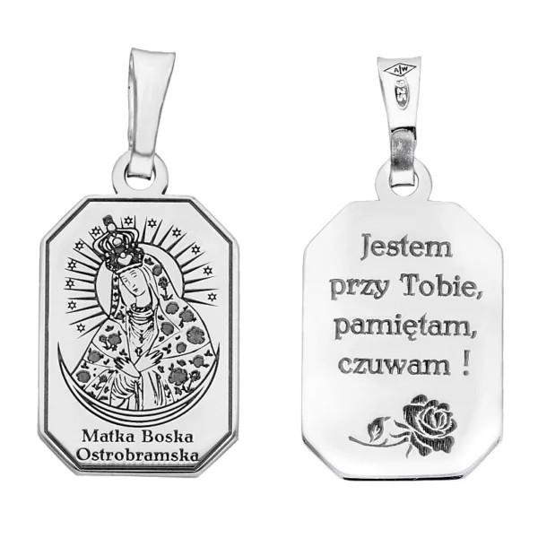 Medalik srebrny rodowany M.B. Ostrobramska