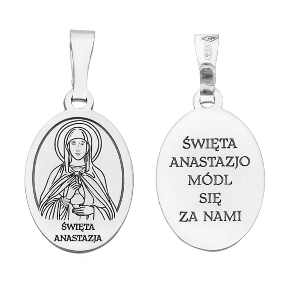 Medalik srebrny rodowany Św. Anastazja