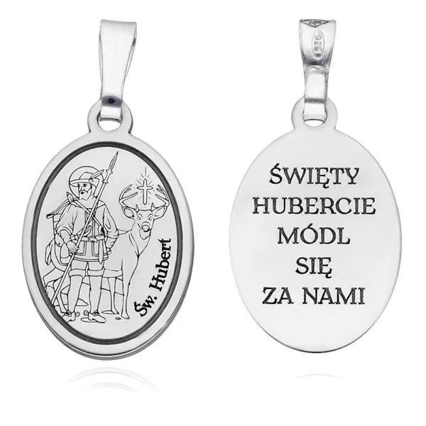 Medalik srebrny rodowany Św. Hubert
