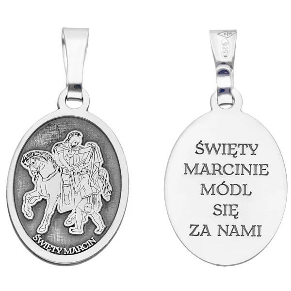Medalik srebrny rodowany Św. Marcin