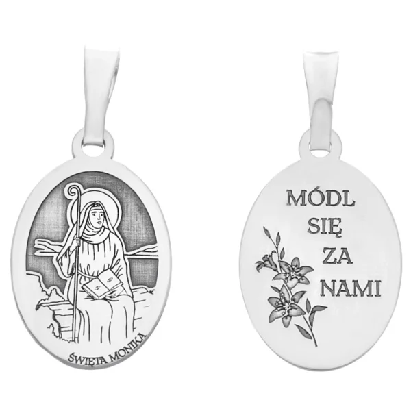 Medalik srebrny rodowany Św. Monika
