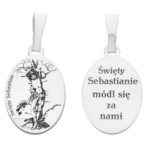 Medalik srebrny rodowany Św. Sebastian