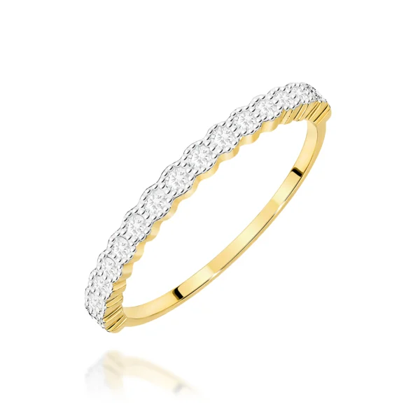 Pierścionek z 15 diamentami 0,13 ct na delikatnej szynie – żółte złoto