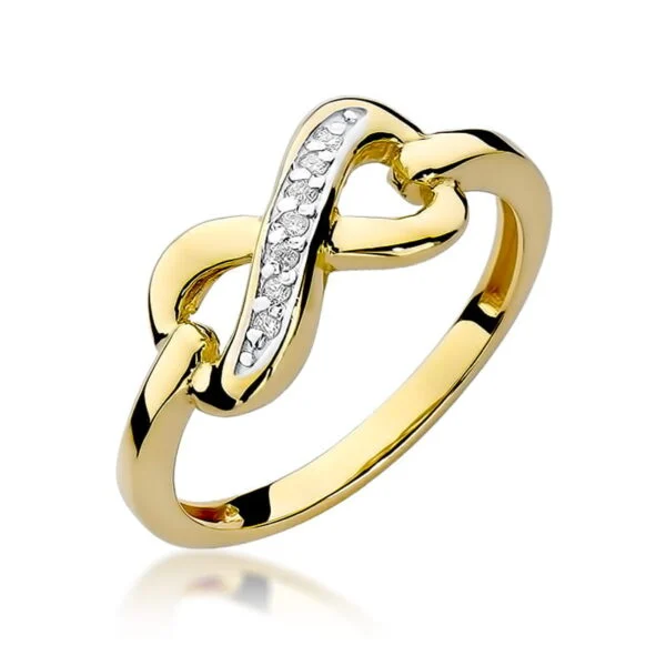 Pierścionek z 7 diamentami 0,04 ct na delikatnej szynie – żółte złoto
