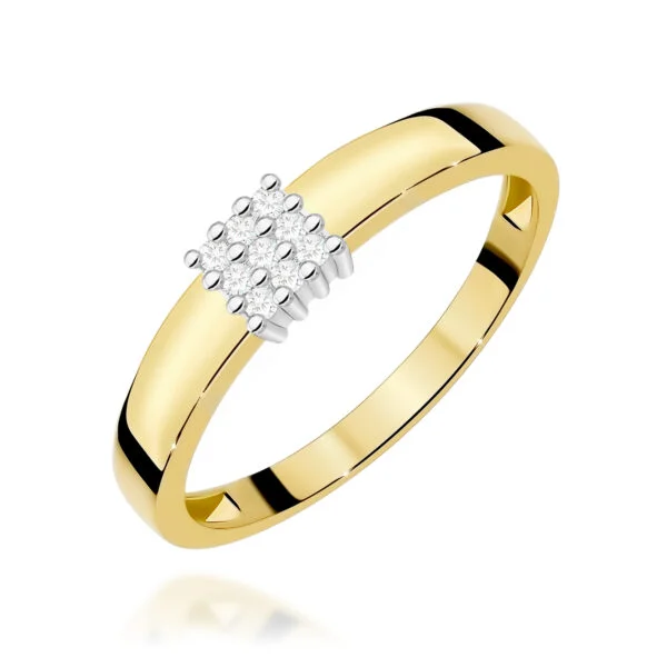 Pierścionek z 9 diamentami 0,08 ct na szerokiej szynie – żółte złoto