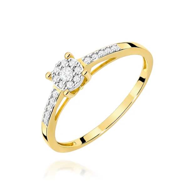 Pierścionek z diamentem 0,04 ct wysadzany diamentami – żółte złoto