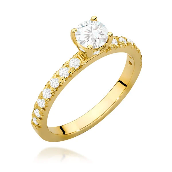 Pierścionek z diamentem 0,40 ct i 22 diamentami – żółte złoto