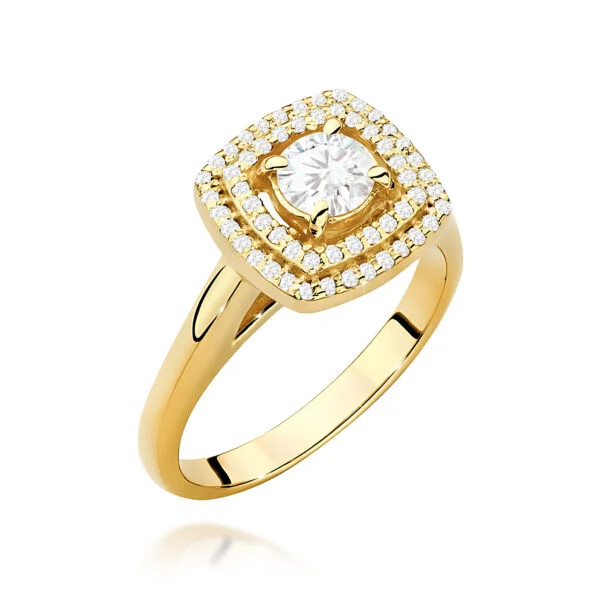 Pierścionek z diamentem 0,40 ct i 56 diamentami – żółte złoto