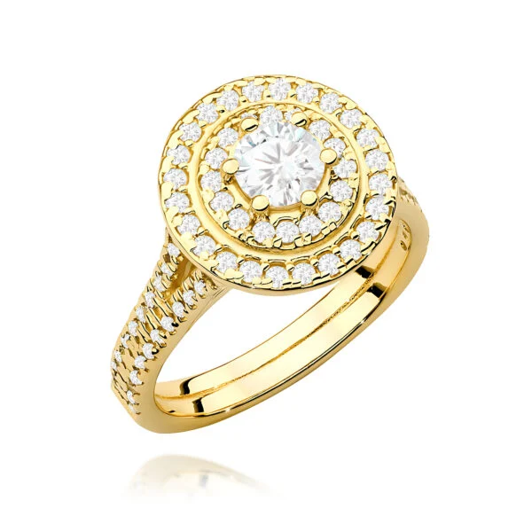 Pierścionek z diamentem 0,40 ct i 88 diamentami – żółte złoto