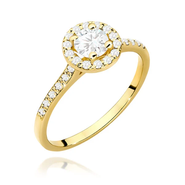 Pierścionek z diamentem 0,50 ct i 28 diamentami – żółte złoto