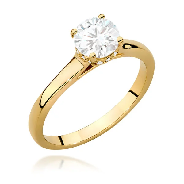 Pierścionek z diamentem 0,70 ct i 12 diamentami – żółte złoto