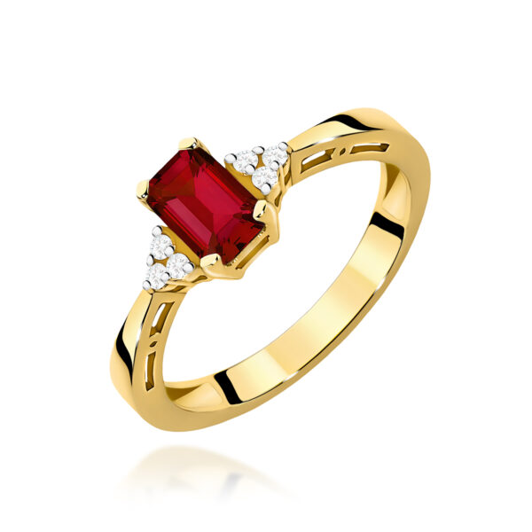 Pierścionek z granatem 0,70 ct i diamentami, szlif oktagon – żółte złoto