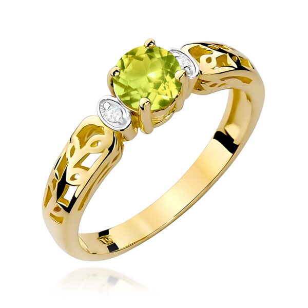 Pierścionek z oliwinem 0,60 ct – żółte złoto