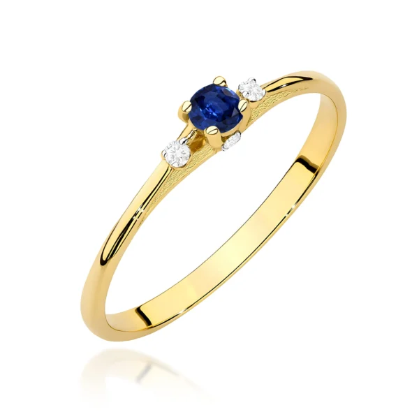 Pierścionek z szafirem 0,15 ct i 4 diamentami po bokach – wzór 2 – żółte złoto