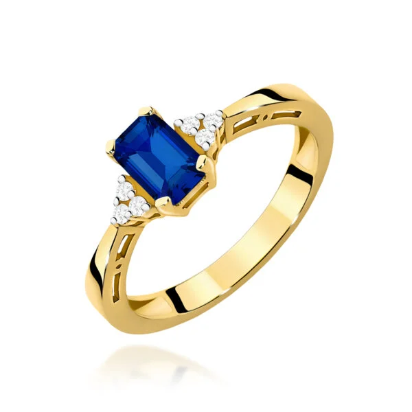 Pierścionek z szafirem 0,60 ct i diamentami, szlif oktagon – żółte złoto