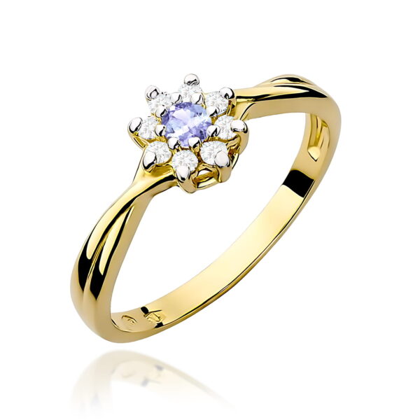Pierścionek z tanzanitem 0,15 ct i diamentami – żółte złoto