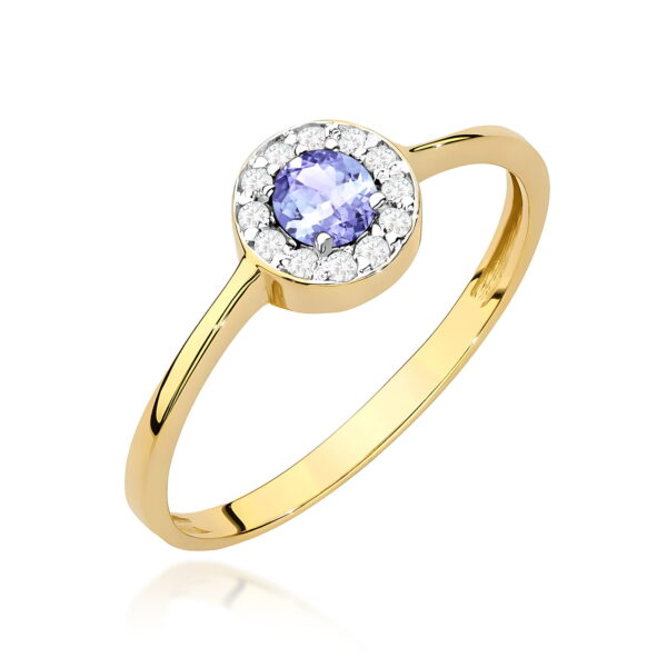 Pierścionek z tanzanitem 0,35 ct i diamentami – żółte złoto