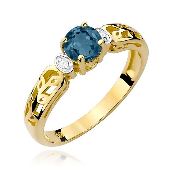 Pierścionek z topazem London Blue 0,50 ct – żółte złoto