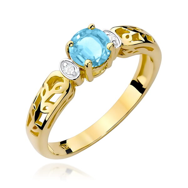 Pierścionek z topazem Swiss Blue 0,50 ct – żółte złoto
