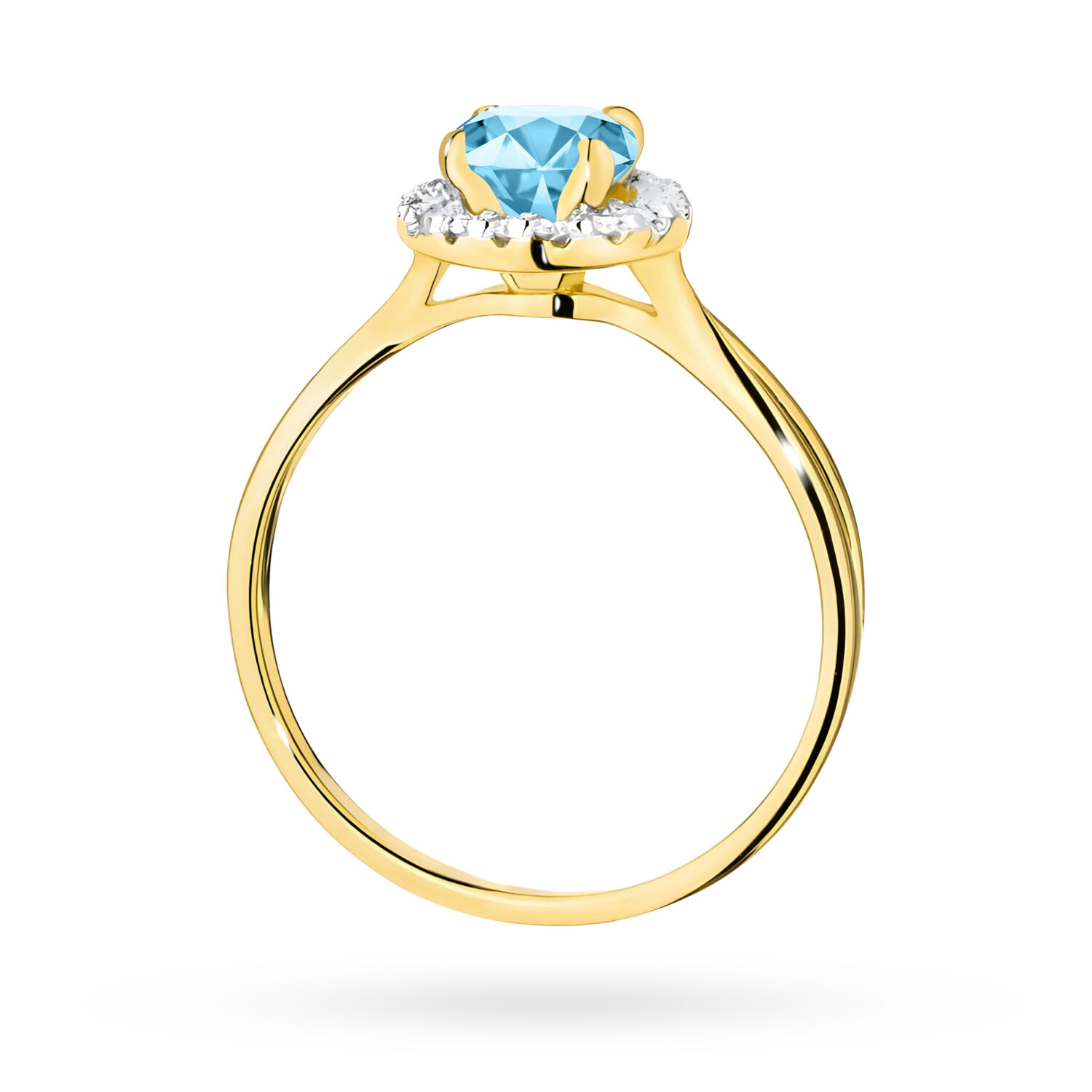 Pierścionek z topazem Swiss Blue 0,80 ct i 16 diamentami – żółte złoto, widok 3