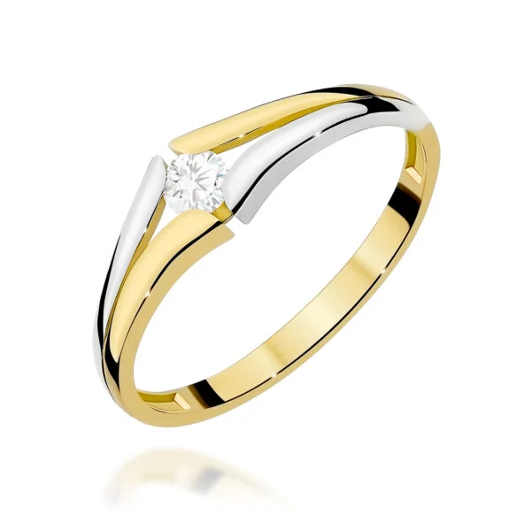 Pierścionek zaręczynowy z diamentem 0,08 ct, korona 4,9 mm – żółte złoto