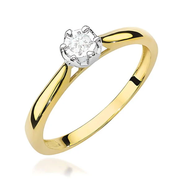 Pierścionek zaręczynowy z diamentem 0,08 ct, szyna 2,2 mm – żółte złoto