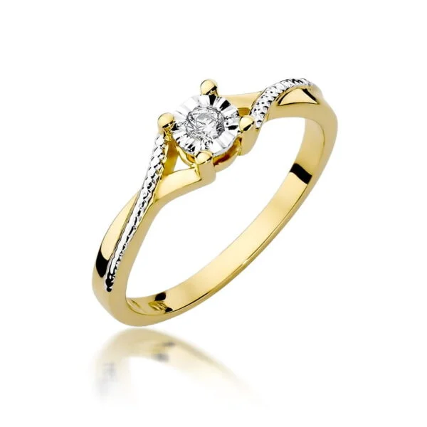 Pierścionek zaręczynowy z diamentem 0,08 ct – żółte złoto