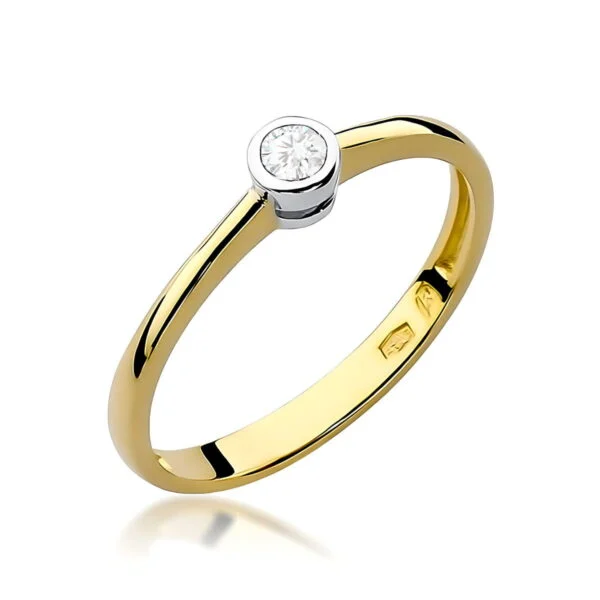 Pierścionek zaręczynowy z diamentem 0,10 ct w niskiej oprawie, korona 3,8 mm – żółte złoto