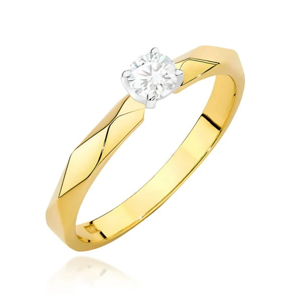 Pierścionek zaręczynowy z diamentem 0,10 ct – wzór 2 – żółte złoto