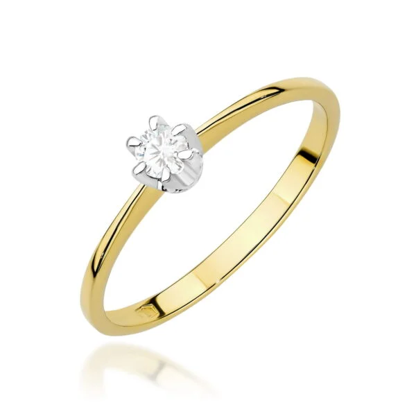 Pierścionek zaręczynowy z diamentem 0,15 ct – wzór 3 – żółte złoto