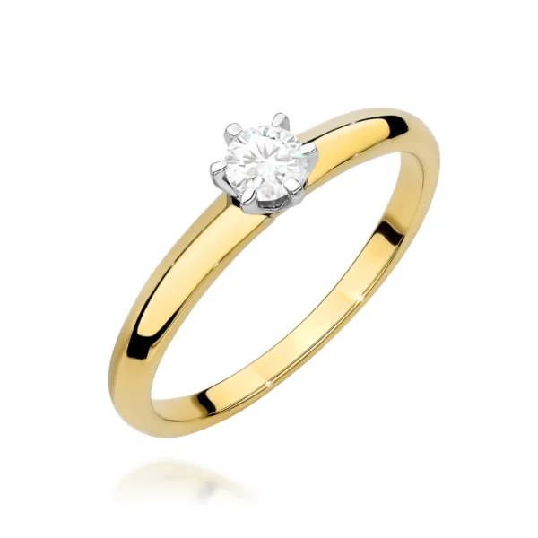 Pierścionek zaręczynowy z diamentem 0,25 ct w niskiej oprawie, szyna 2,7 mm – żółte złoto