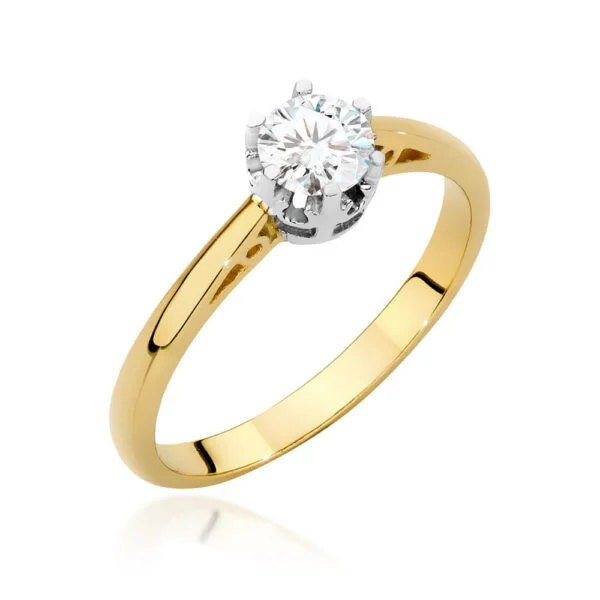 Pierścionek zaręczynowy z diamentem 0,40 ct, szyna 2,8 mm, korona 5 mm – wzór 3 – żółte złoto