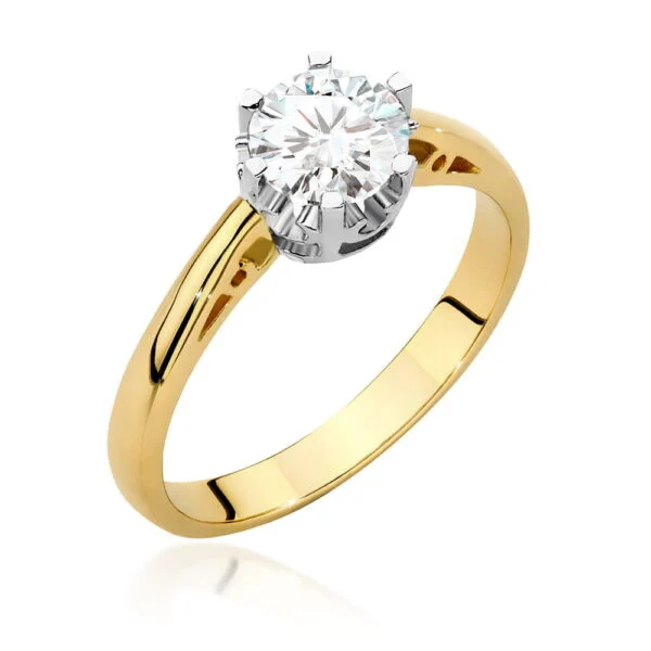 Pierścionek zaręczynowy z diamentem 0,70 ct, szyna 2,8 mm, korona 5 mm – wzór 3 – żółte złoto
